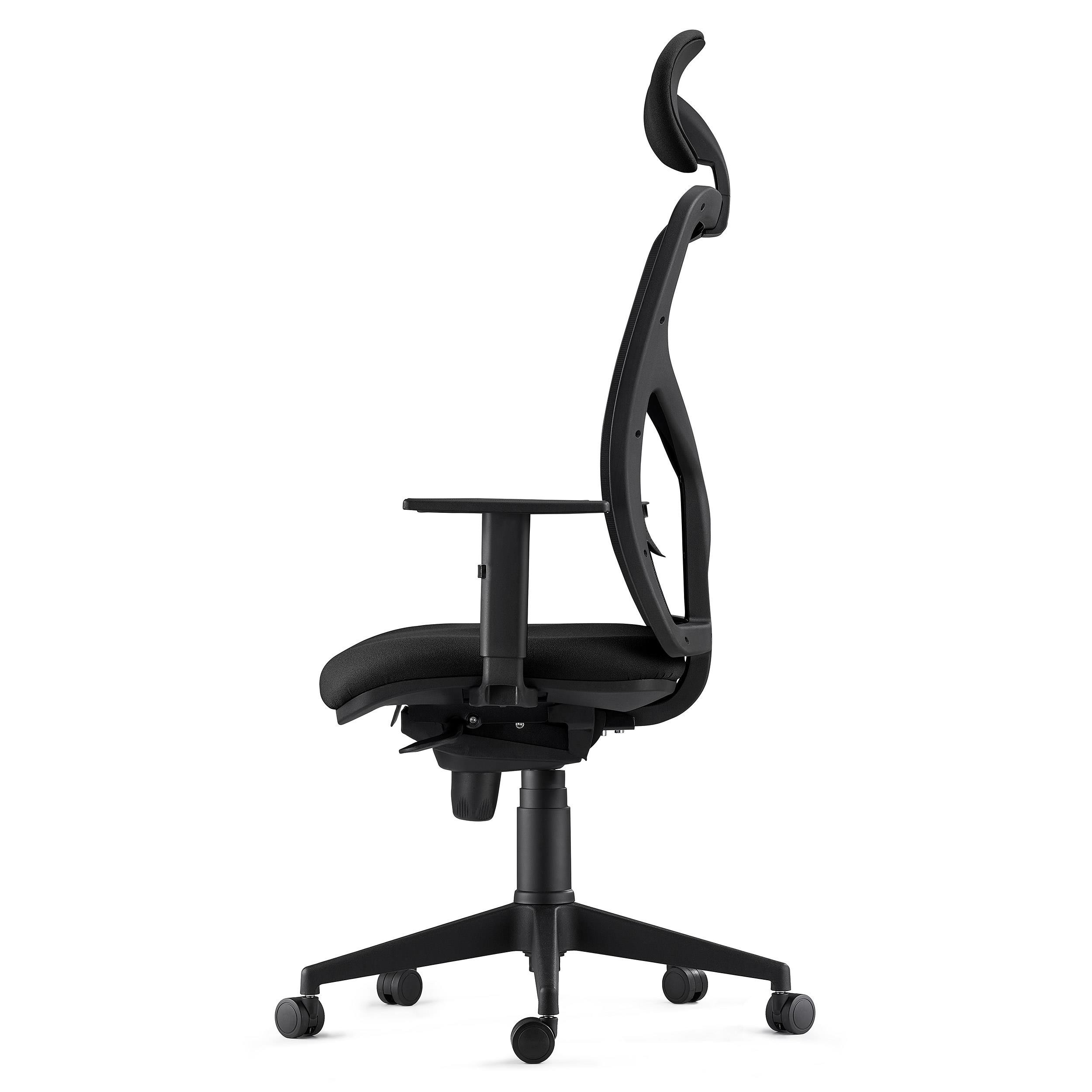 Silla de Oficina BAIKAL, Brazos Ajustables, Soporte Lumbar, en Tela color Negro