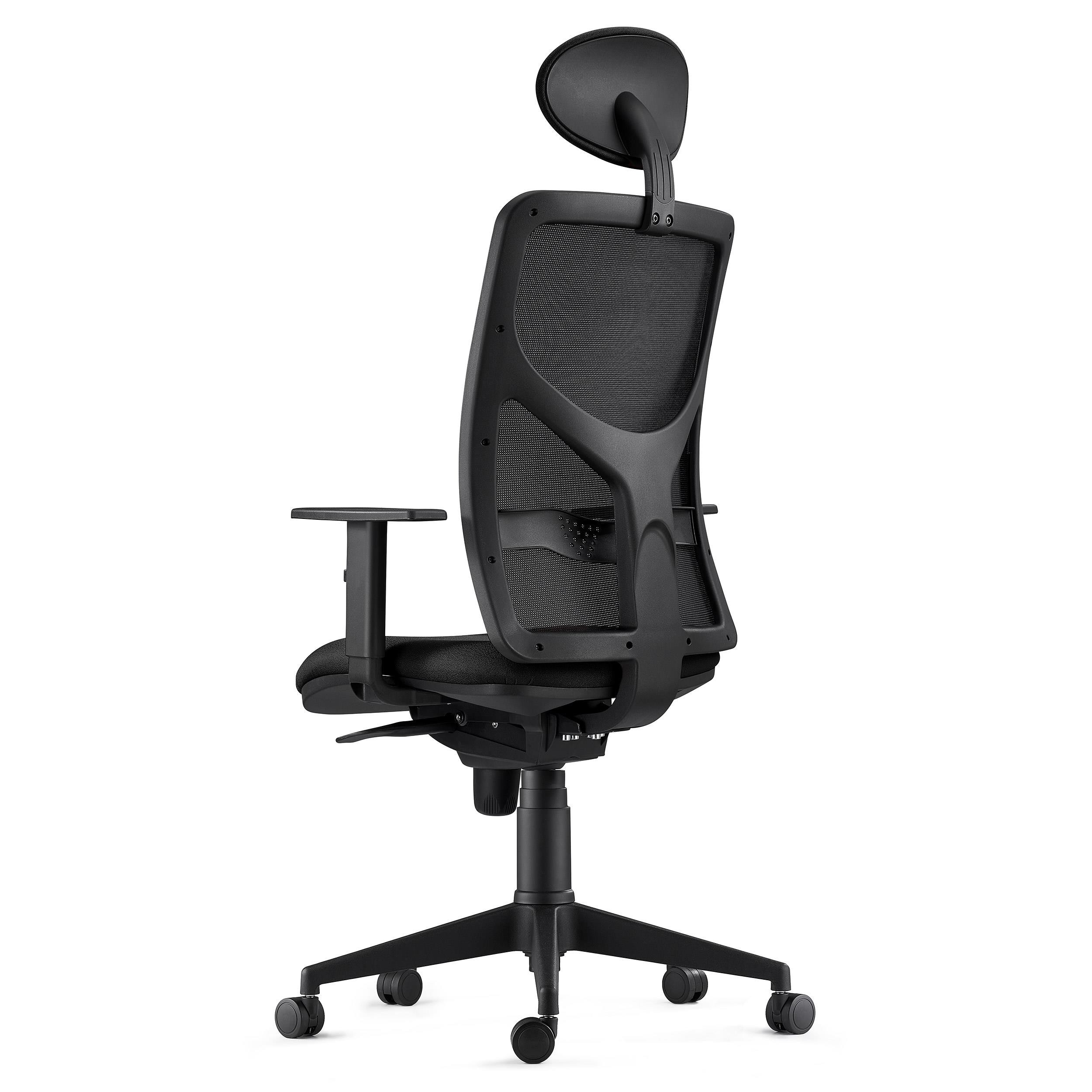 Silla de Oficina BAIKAL, Brazos Ajustables, Soporte Lumbar, en Tela color Negro