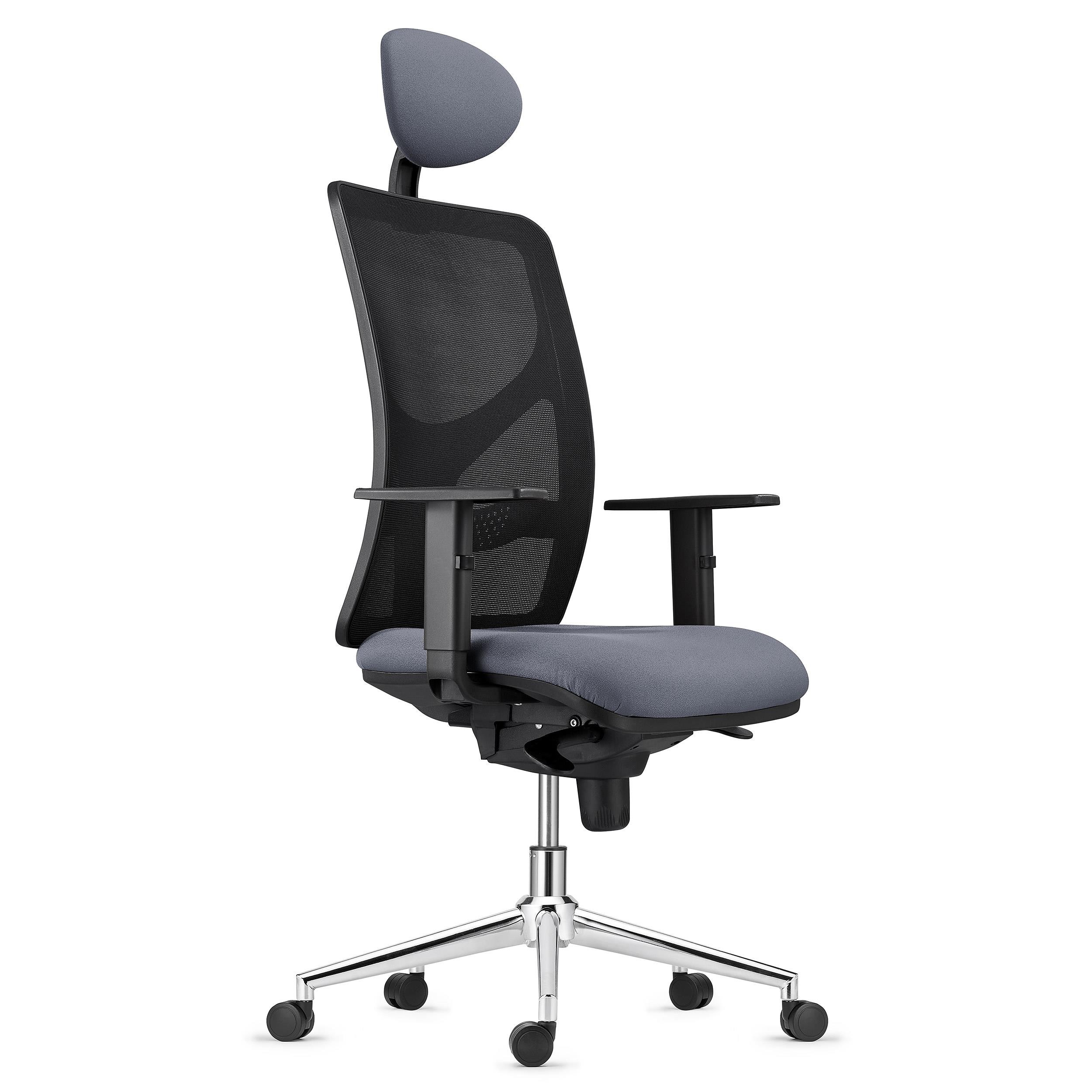 Silla de Oficina BAIKAL, Base Metálica, Brazos Ajustables, Soporte Lumbar, en Tela color Negro