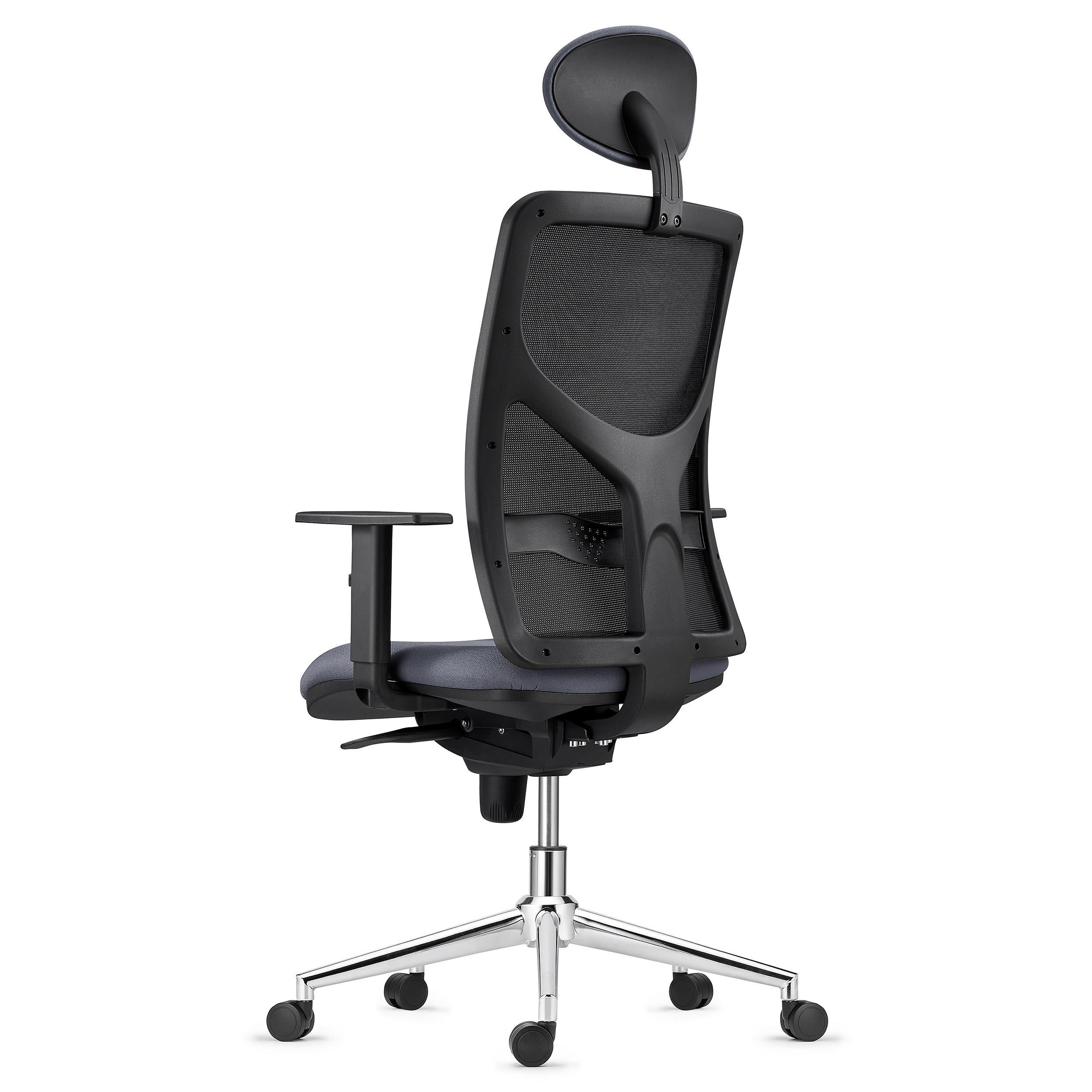 Silla de Oficina BAIKAL, Base Metálica, Brazos Ajustables, Soporte Lumbar, en Tela color Negro