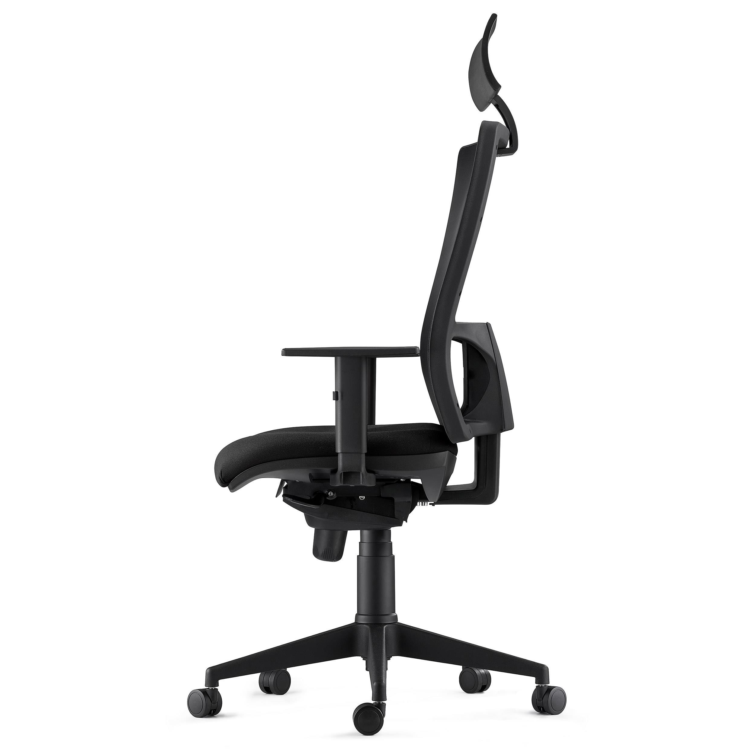Silla Ergonómica MARSA, Reposacabezas, Brazos Ajustables y Soporte Lumbar, en Negro