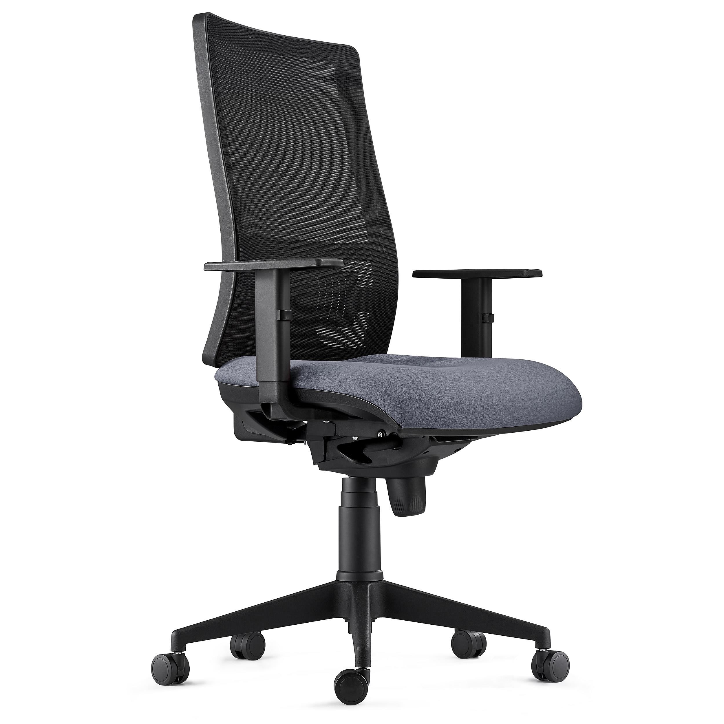 Silla Ergonómica EMERSON, Brazos Ajustables y Soporte Lumbar, en Negro