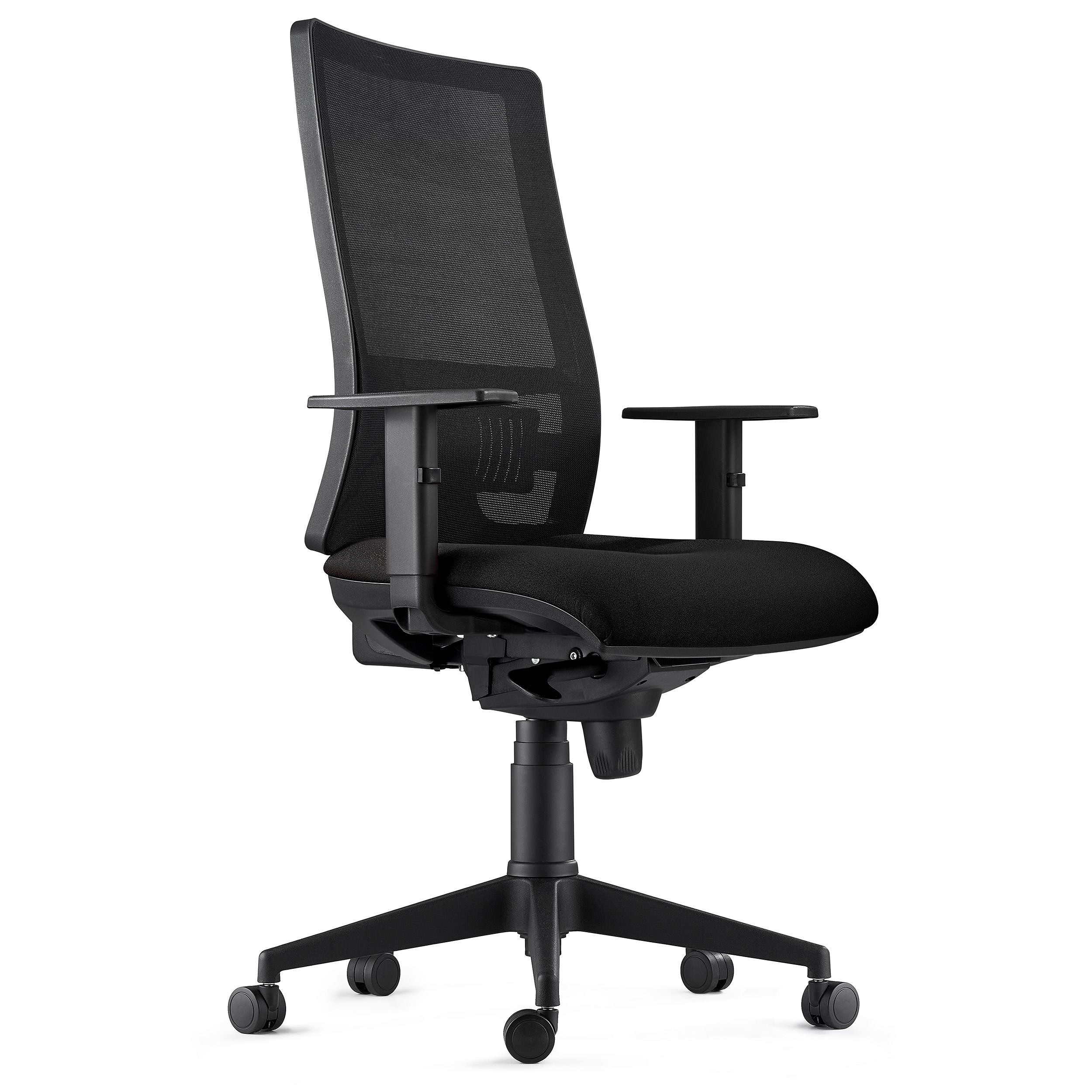 Silla Ergonómica EMERSON, Brazos Ajustables y Soporte Lumbar, en Negro