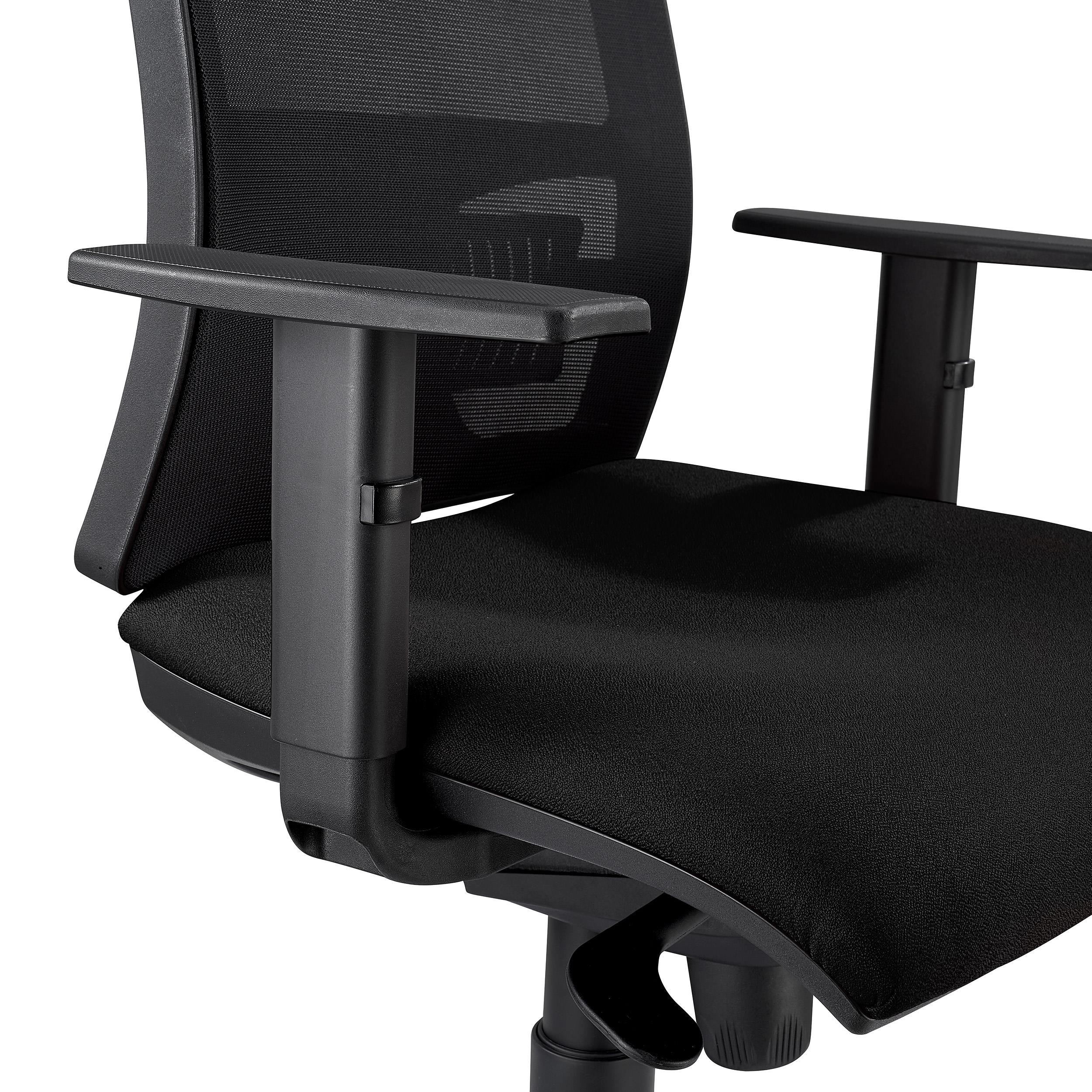 Silla Ergonómica EMERSON, Brazos Ajustables y Soporte Lumbar, en Negro