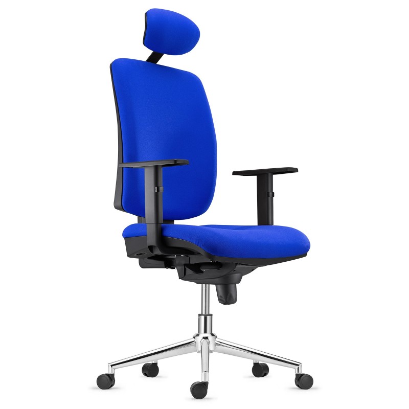Silla Ergonómica PIERO, en Tela color Negro, con Base Metálica, Reposacabezas y Brazos Ajustables