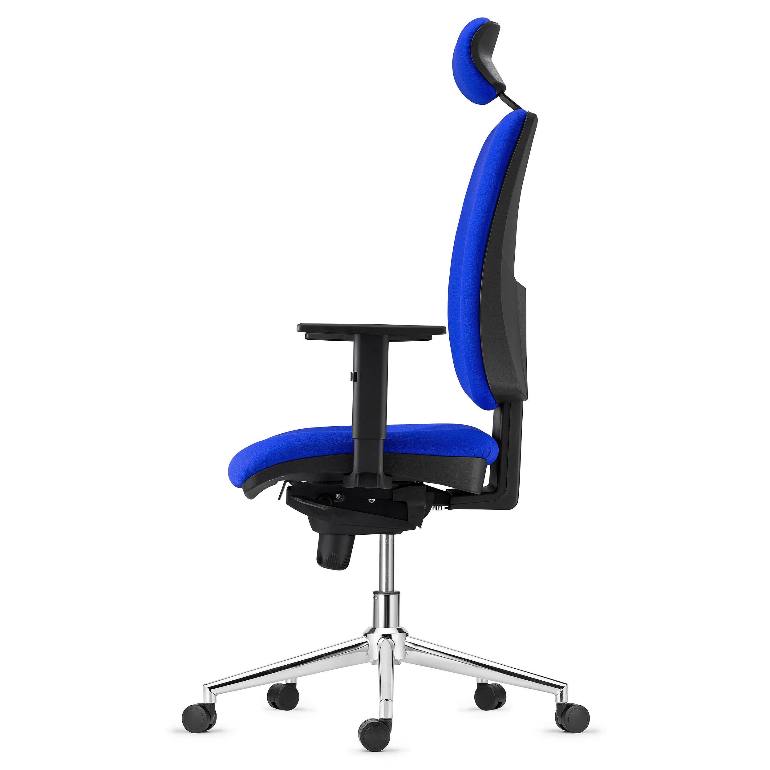 Silla Ergonómica PIERO, con Base Metálica, en Tela color Negro, Reposacabezas y Brazos Ajustables