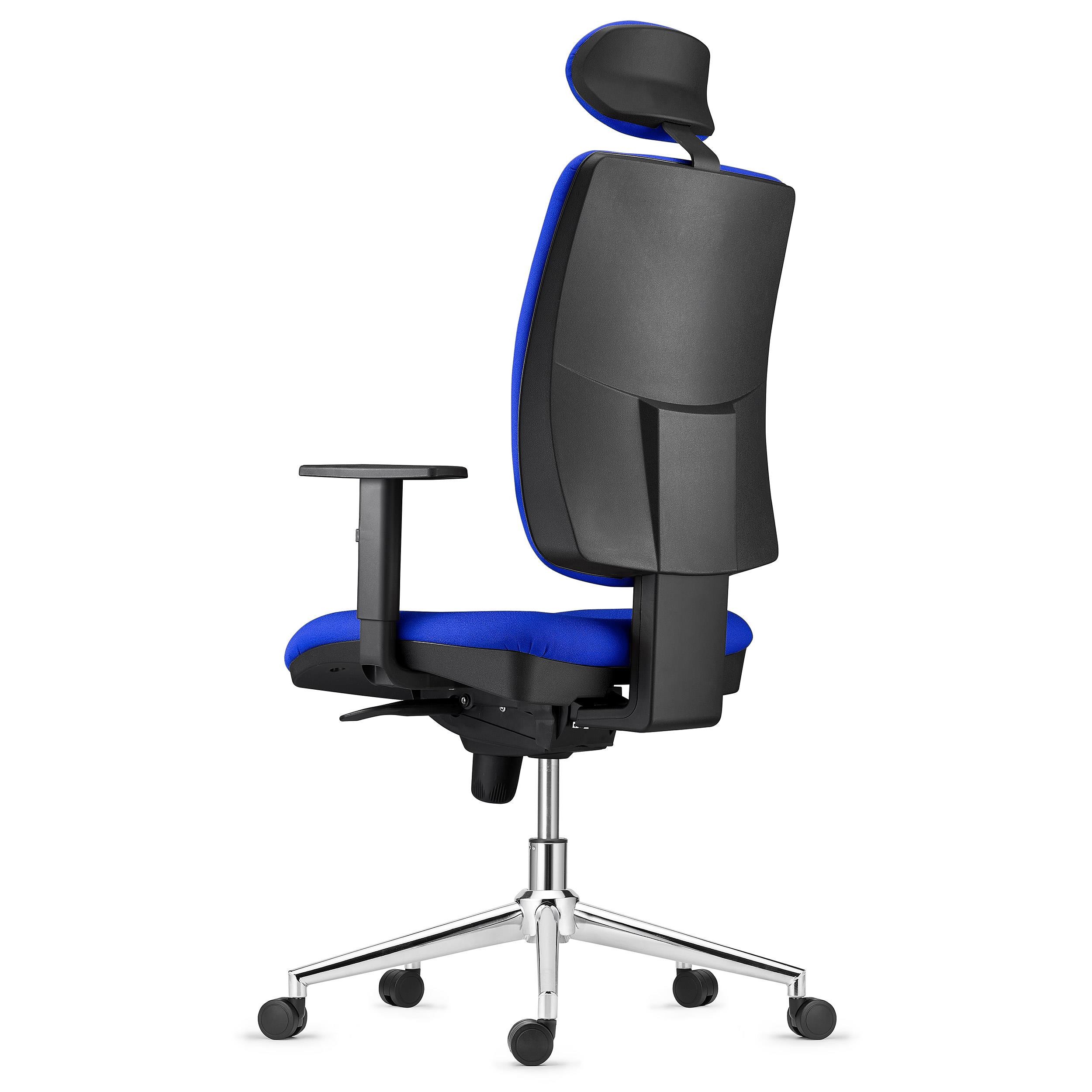 Silla Ergonómica PIERO, con Base Metálica, en Tela color Negro, Reposacabezas y Brazos Ajustables