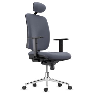 Silla Ergonómica PIERO, en Tela color Negro, con Base Metálica, Reposacabezas y Brazos Ajustables