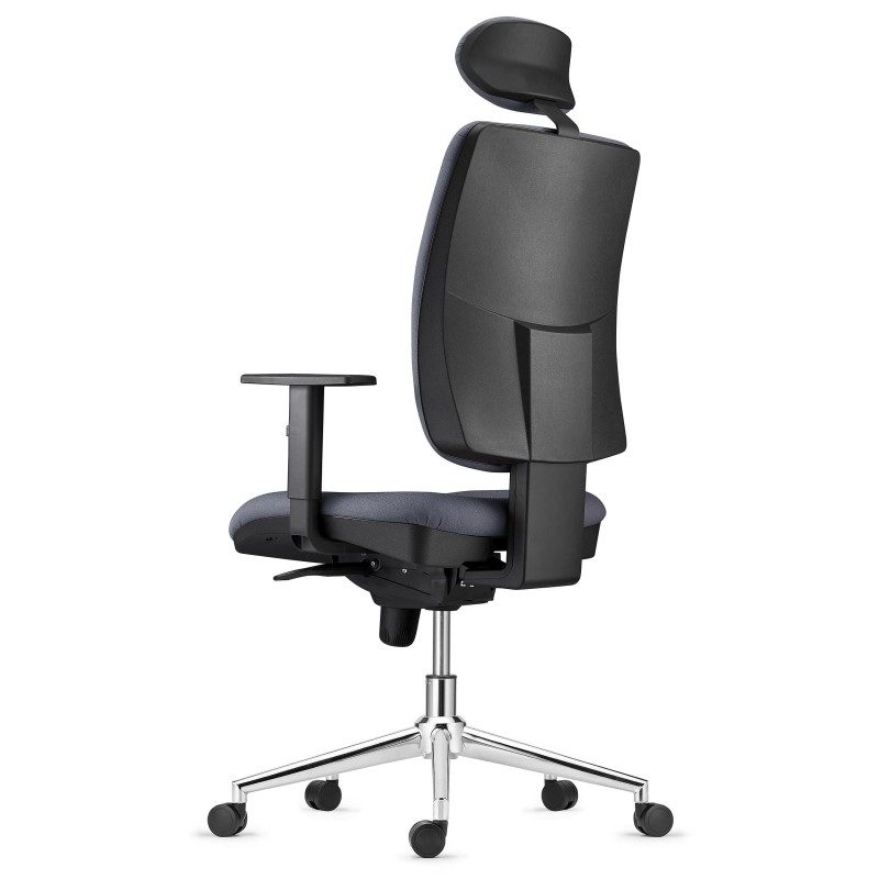 Silla Ergonómica PIERO, en Tela color Negro, con Base Metálica, Reposacabezas y Brazos Ajustables