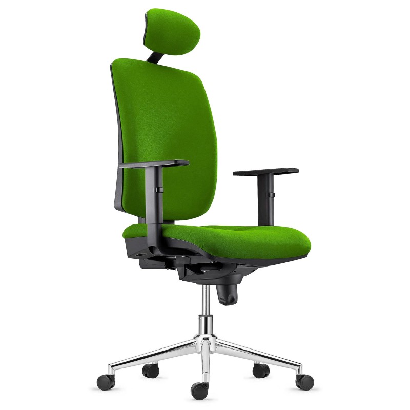 Silla Ergonómica PIERO, en Tela color Negro, con Base Metálica, Reposacabezas y Brazos Ajustables