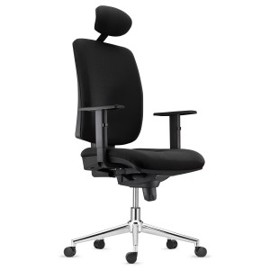 Silla Ergonómica PIERO, en Tela color Negro, con Base Metálica, Reposacabezas y Brazos Ajustables