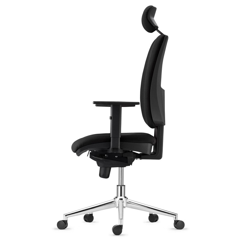 Silla Ergonómica PIERO, en Tela color Negro, con Base Metálica, Reposacabezas y Brazos Ajustables