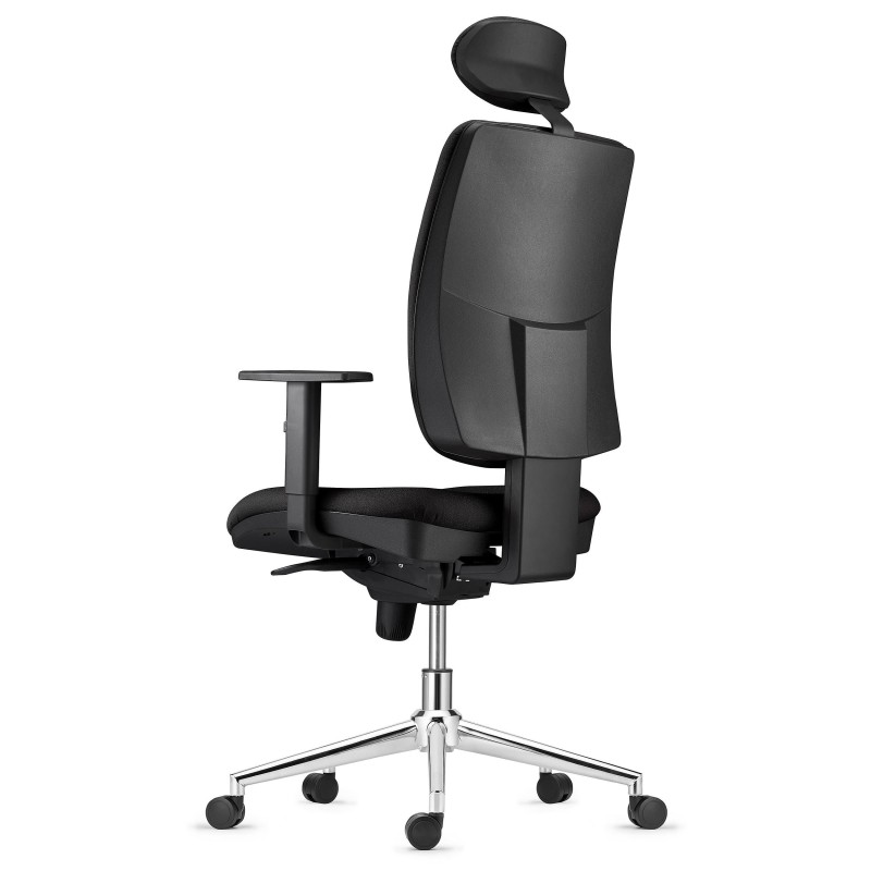 Silla Ergonómica PIERO, en Tela color Negro, con Base Metálica, Reposacabezas y Brazos Ajustables