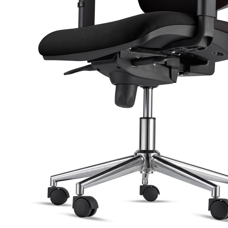 Silla Ergonómica PIERO, en Tela color Negro, con Base Metálica, Reposacabezas y Brazos Ajustables
