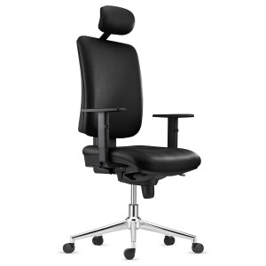 Silla Ergonómica PIERO, en Piel color Negro, con Base Metálica, Brazos Ajustables y Reposacabezas