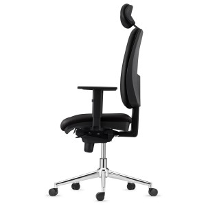 Silla Ergonómica PIERO, en Piel color Negro, con Base Metálica, Brazos Ajustables y Reposacabezas