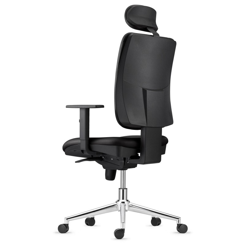 Silla Ergonómica PIERO, en Piel color Negro, con Base Metálica, Brazos Ajustables y Reposacabezas