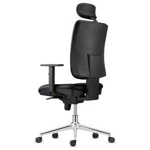 Silla Ergonómica PIERO, en Piel color Negro, con Base Metálica, Brazos Ajustables y Reposacabezas