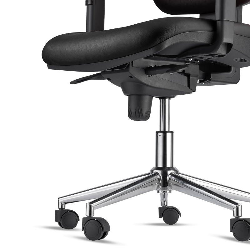Silla Ergonómica PIERO, en Piel color Negro, con Base Metálica, Brazos Ajustables y Reposacabezas