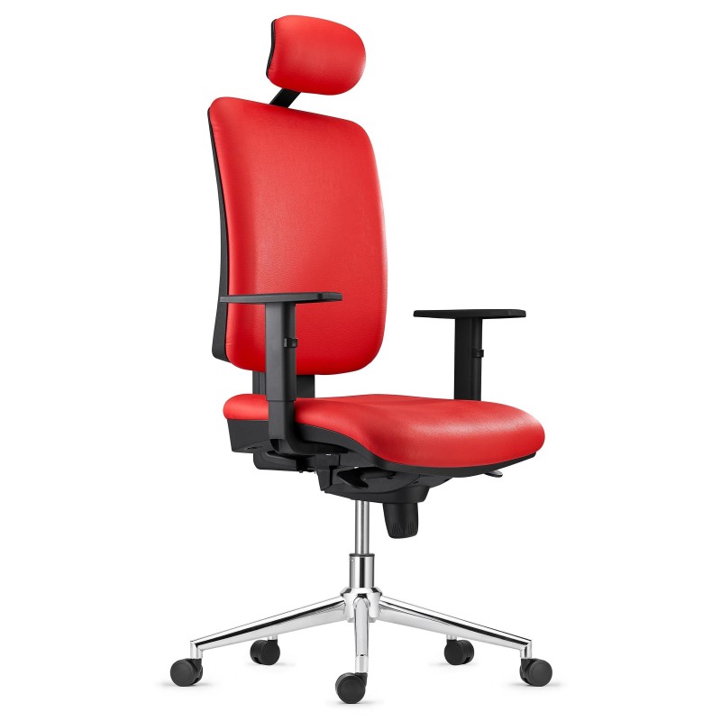 Silla Ergonómica PIERO, en Piel color Negro, con Base Metálica, Brazos Ajustables y Reposacabezas