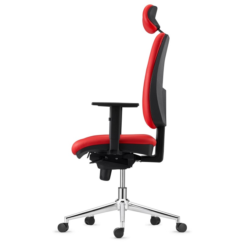 Silla Ergonómica PIERO, en Piel color Negro, con Base Metálica, Brazos Ajustables y Reposacabezas