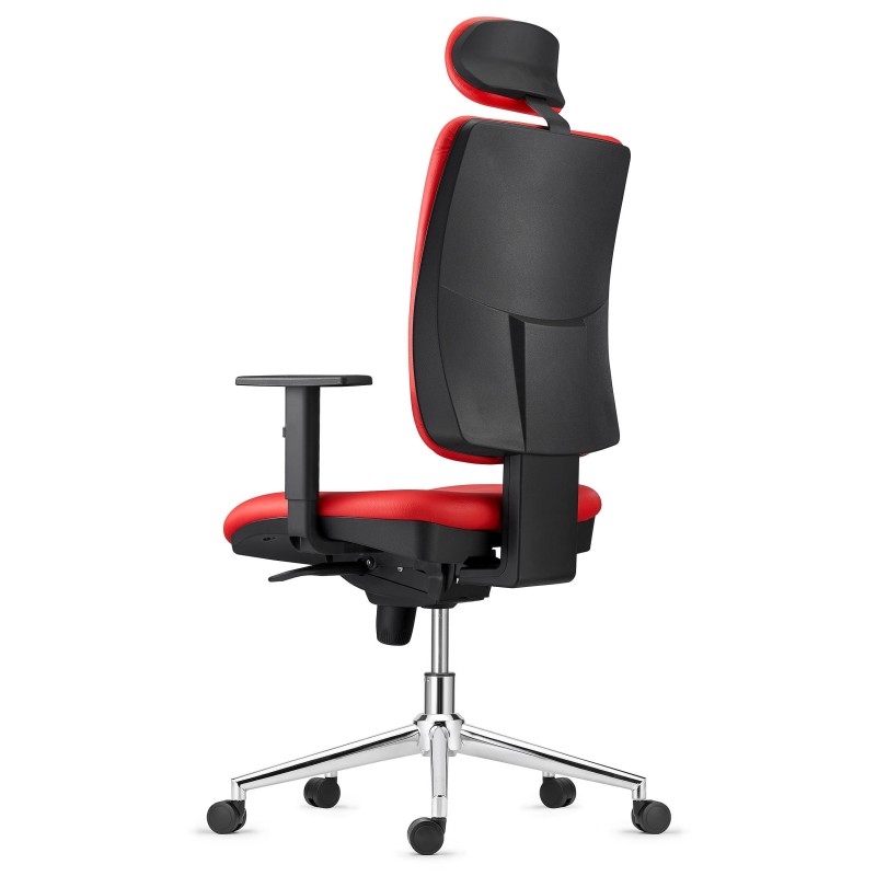 Silla Ergonómica PIERO, en Piel color Negro, con Base Metálica, Brazos Ajustables y Reposacabezas