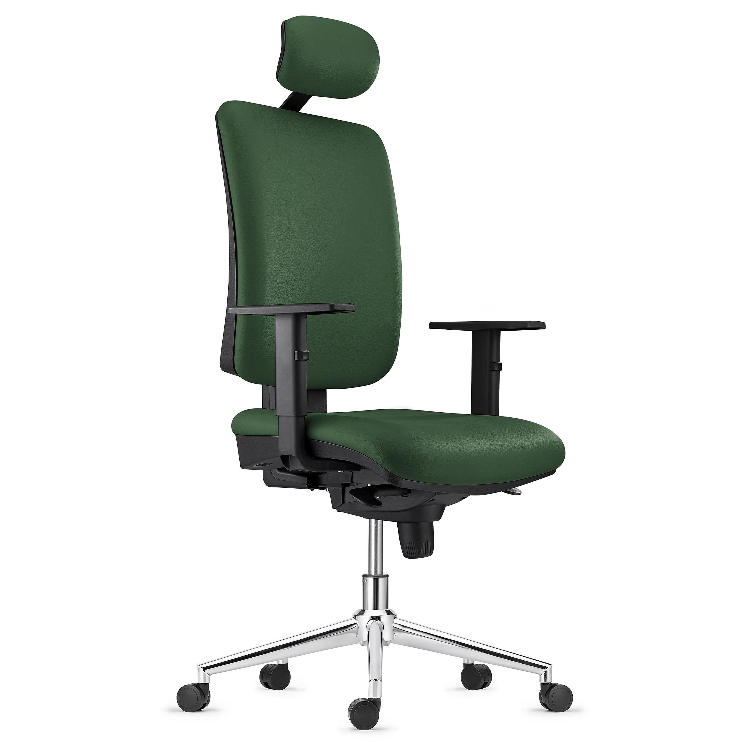 Silla Ergonómica PIERO, con Base Metálica, en Piel color Negro, Brazos Ajustables y Reposacabezas