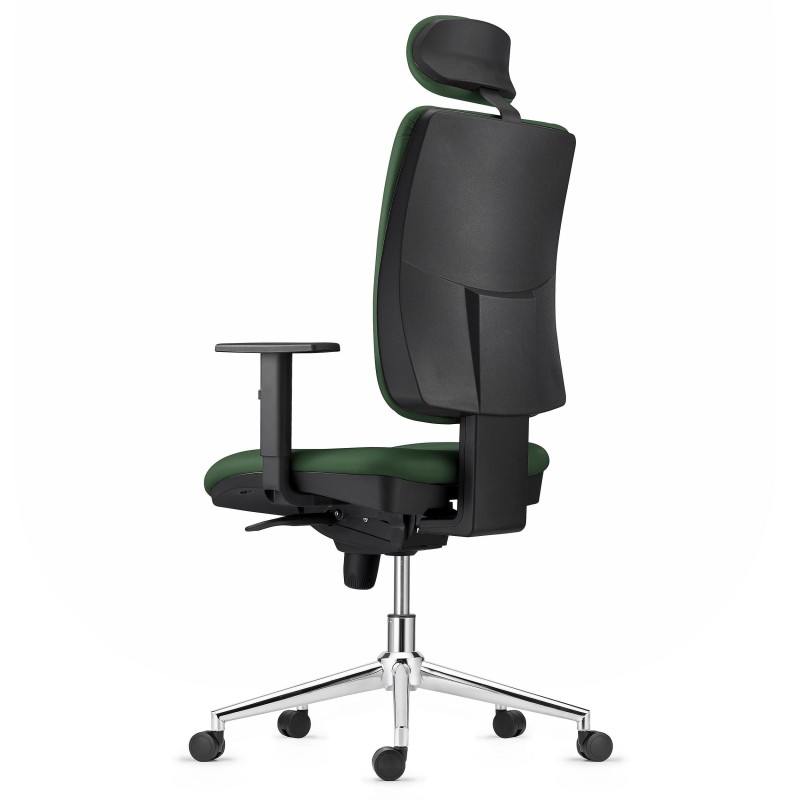 Silla Ergonómica PIERO, en Piel color Negro, con Base Metálica, Brazos Ajustables y Reposacabezas