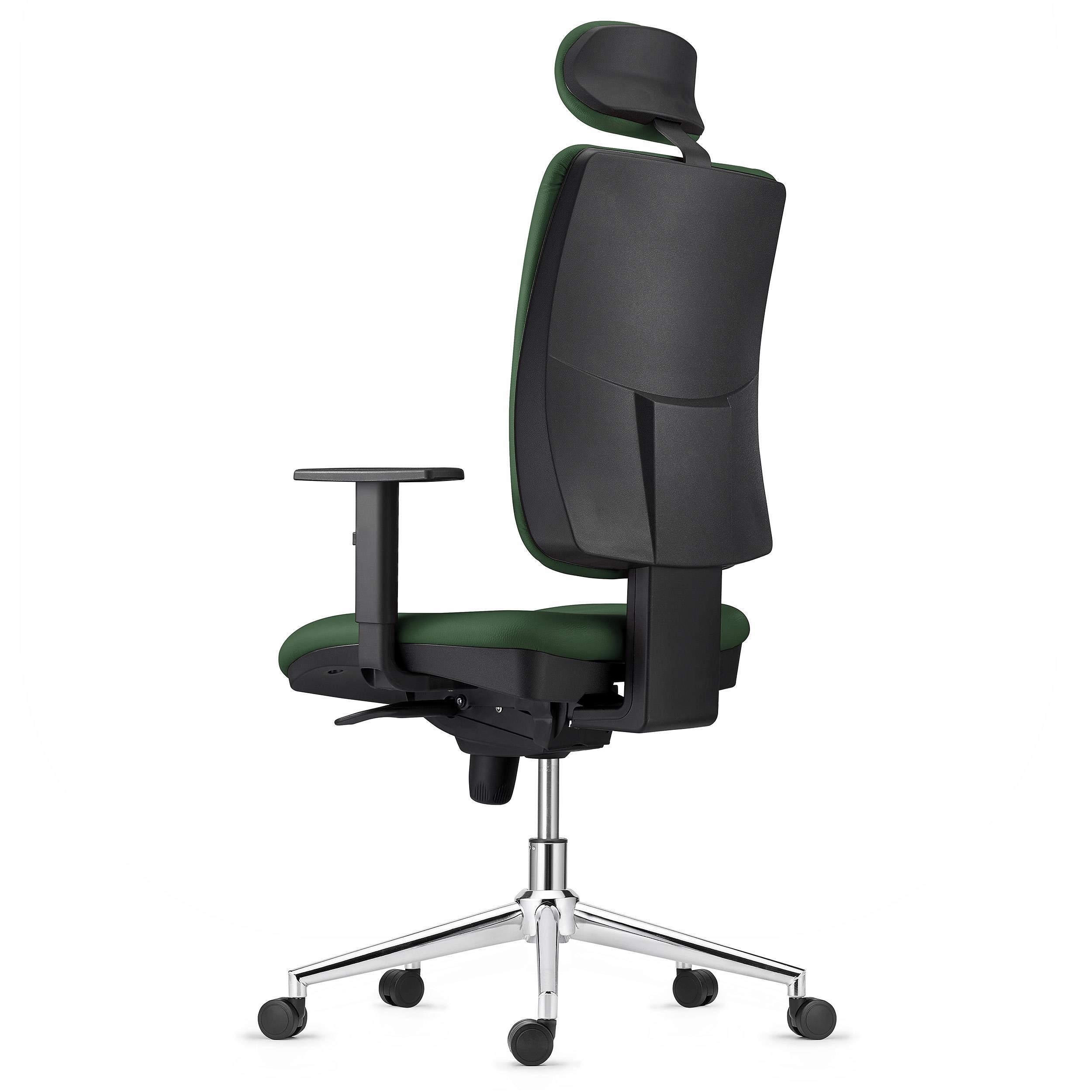 Silla Ergonómica PIERO, con Base Metálica, en Piel color Negro, Brazos Ajustables y Reposacabezas
