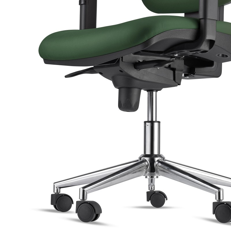 Silla Ergonómica PIERO, en Piel color Negro, con Base Metálica, Brazos Ajustables y Reposacabezas