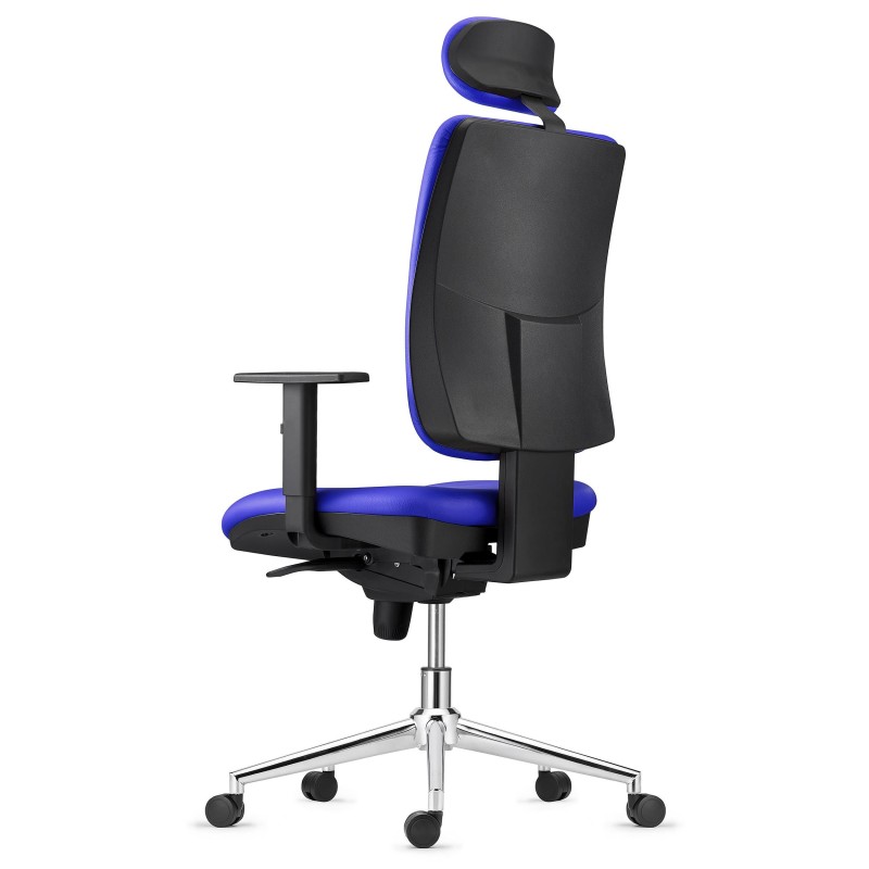 Silla Ergonómica PIERO, en Piel color Negro, con Base Metálica, Brazos Ajustables y Reposacabezas