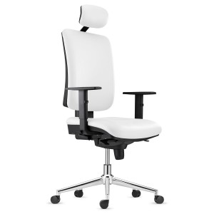 Silla Ergonómica PIERO, en Piel Natural color Negro, con Base Metálica, Brazos Ajustables y Reposacabezas