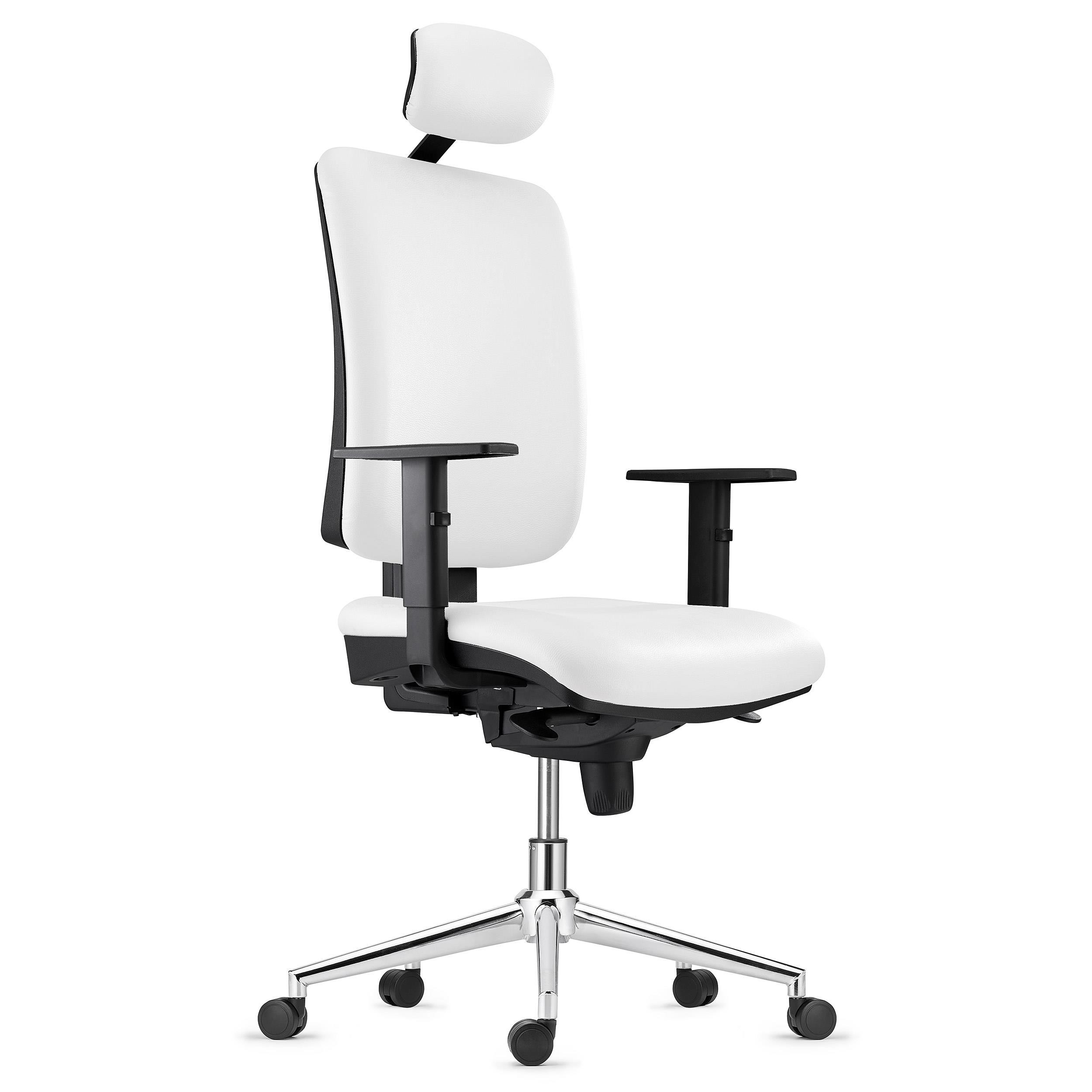 Silla Ergonómica PIERO, con Base Metálica, en Piel Natural color Negro, Brazos Ajustables y Reposacabezas