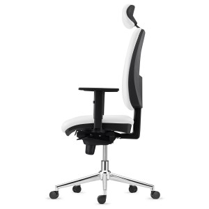 Silla Ergonómica PIERO, en Piel Natural color Negro, con Base Metálica, Brazos Ajustables y Reposacabezas