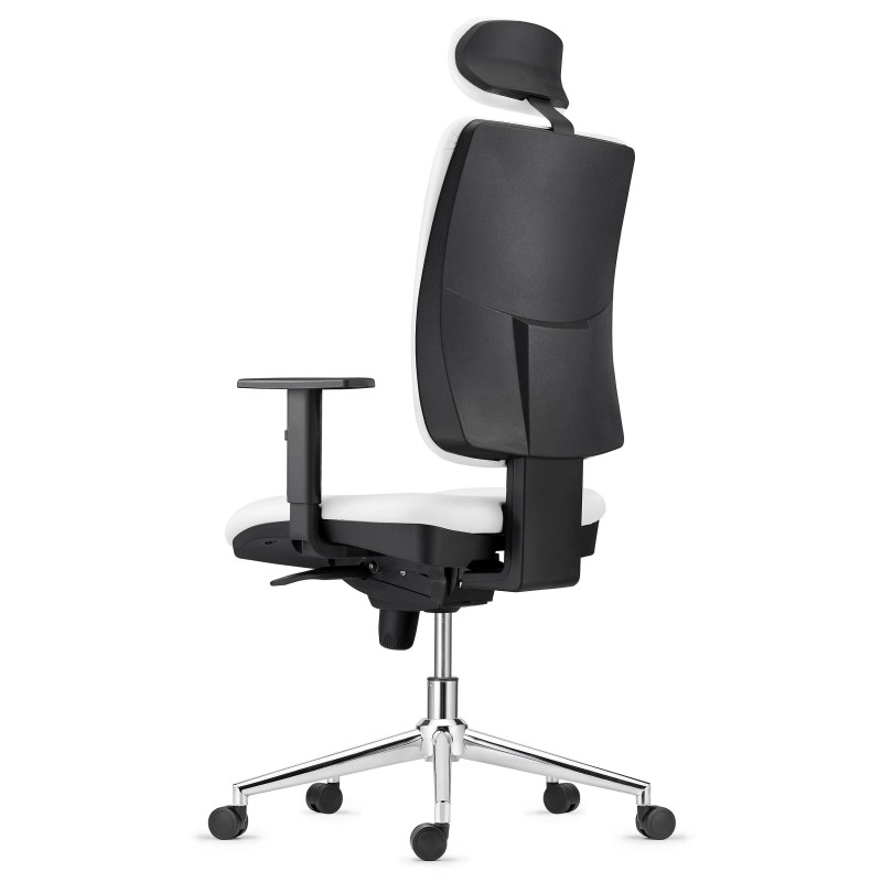 Silla Ergonómica PIERO, en Piel Natural color Negro, con Base Metálica, Brazos Ajustables y Reposacabezas
