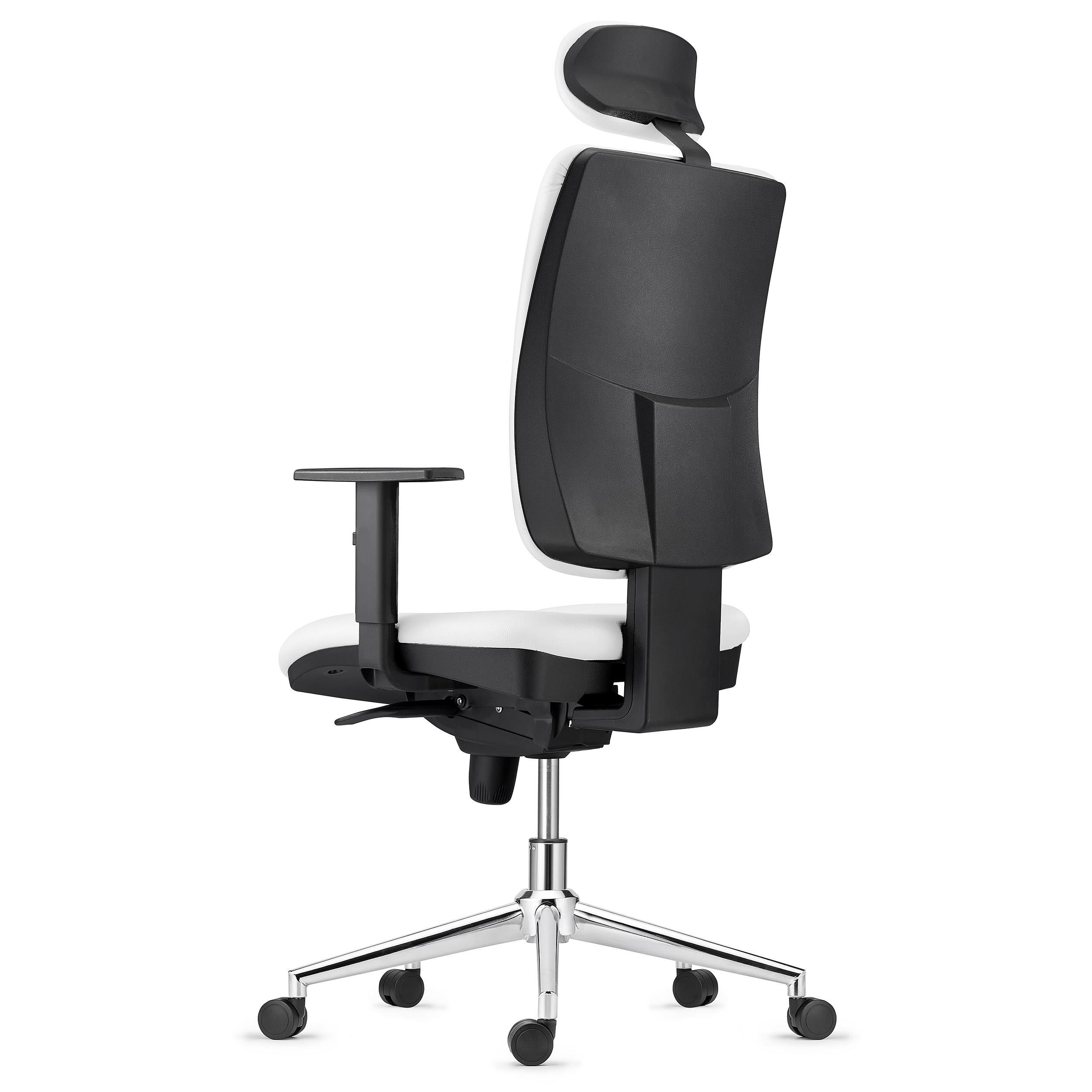 Silla Ergonómica PIERO, con Base Metálica, en Piel Natural color Negro, Brazos Ajustables y Reposacabezas
