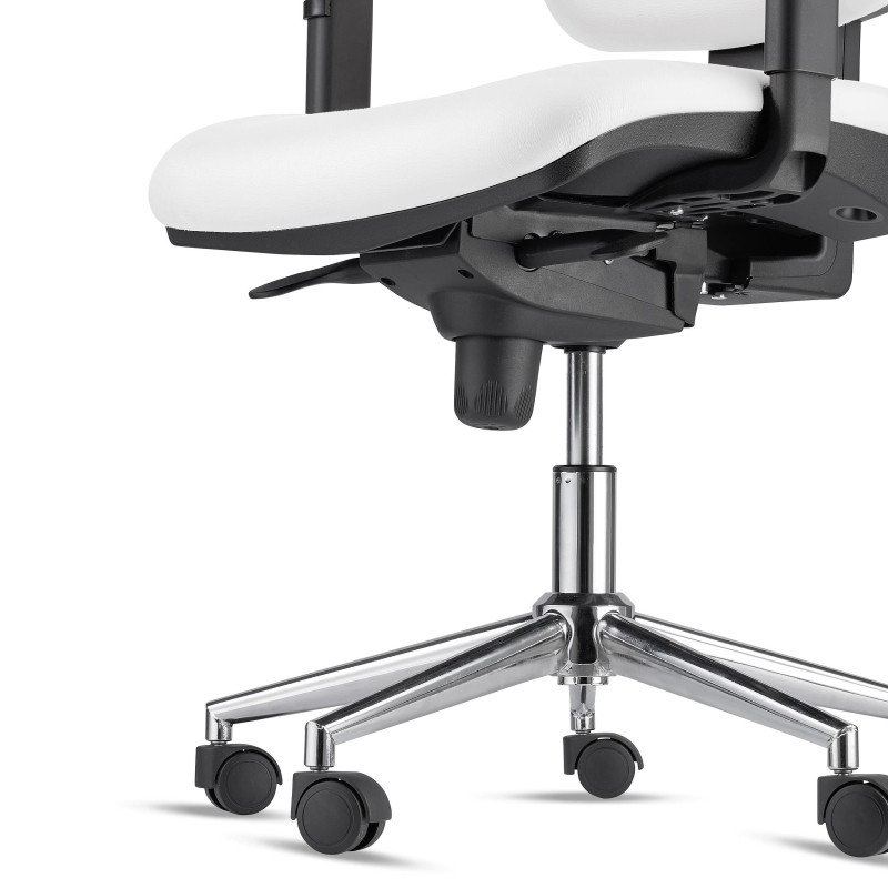 Silla Ergonómica PIERO, en Piel Natural color Negro, con Base Metálica, Brazos Ajustables y Reposacabezas