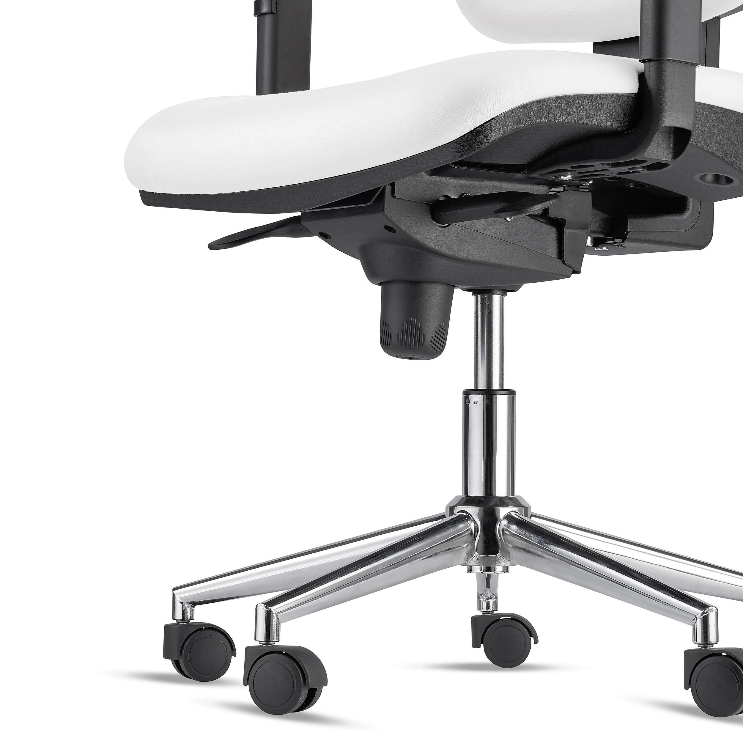 Silla Ergonómica PIERO, con Base Metálica, en Piel Natural color Negro, Brazos Ajustables y Reposacabezas