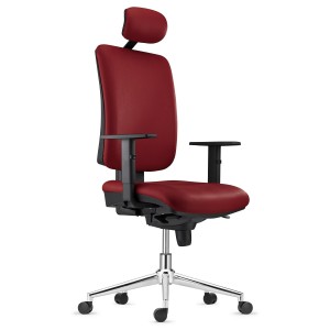 Silla Ergonómica PIERO, en Piel Natural color Negro, con Base Metálica, Brazos Ajustables y Reposacabezas