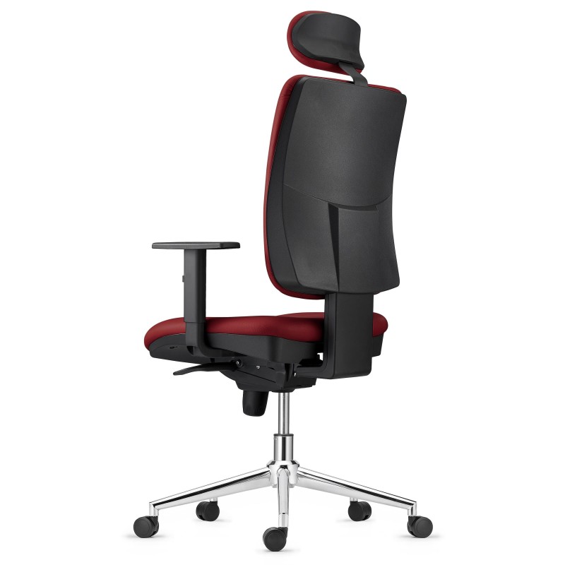 Silla Ergonómica PIERO, en Piel Natural color Negro, con Base Metálica, Brazos Ajustables y Reposacabezas