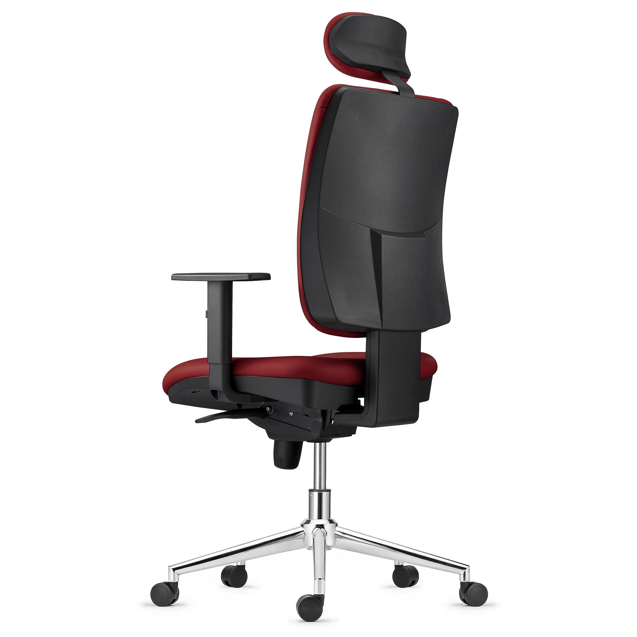 Silla Ergonómica PIERO, con Base Metálica, en Piel Natural color Negro, Brazos Ajustables y Reposacabezas