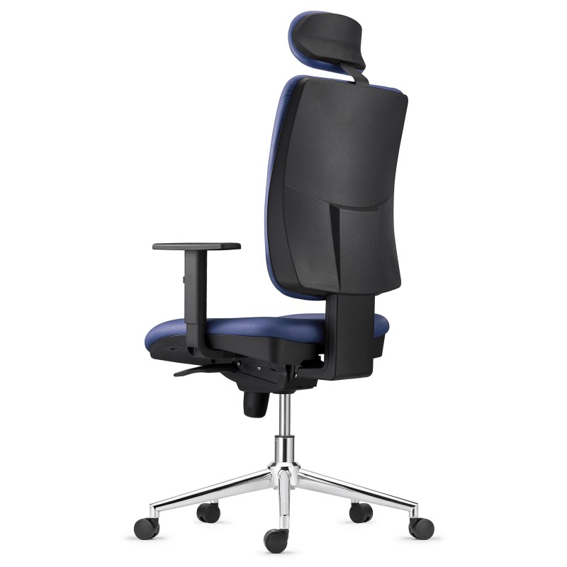 Silla Ergonómica PIERO, en Piel Natural color Negro, con Base Metálica, Brazos Ajustables y Reposacabezas
