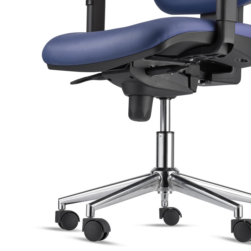Silla Ergonómica PIERO, en Piel Natural color Negro, con Base Metálica, Brazos Ajustables y Reposacabezas