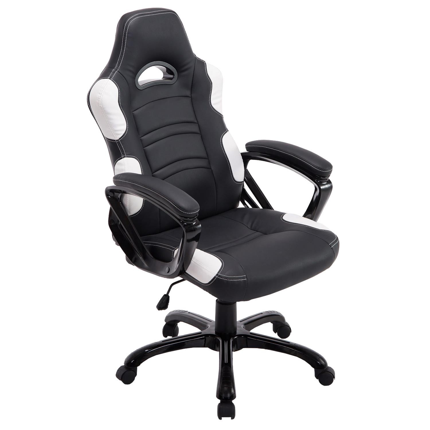 Silla Gaming AUKE, Reclinable, Diseño Deportivo, en Piel color Negro/Blanco