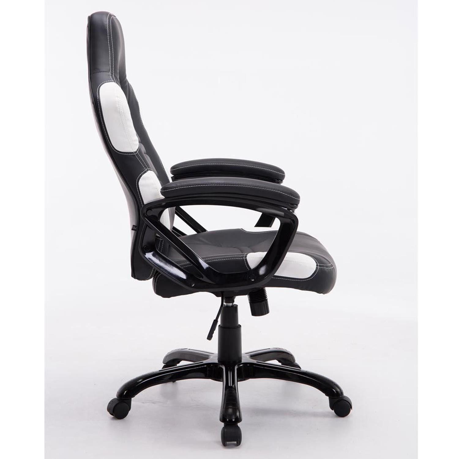 Silla Gaming AUKE, Reclinable, Diseño Deportivo, en Piel color Negro/Blanco
