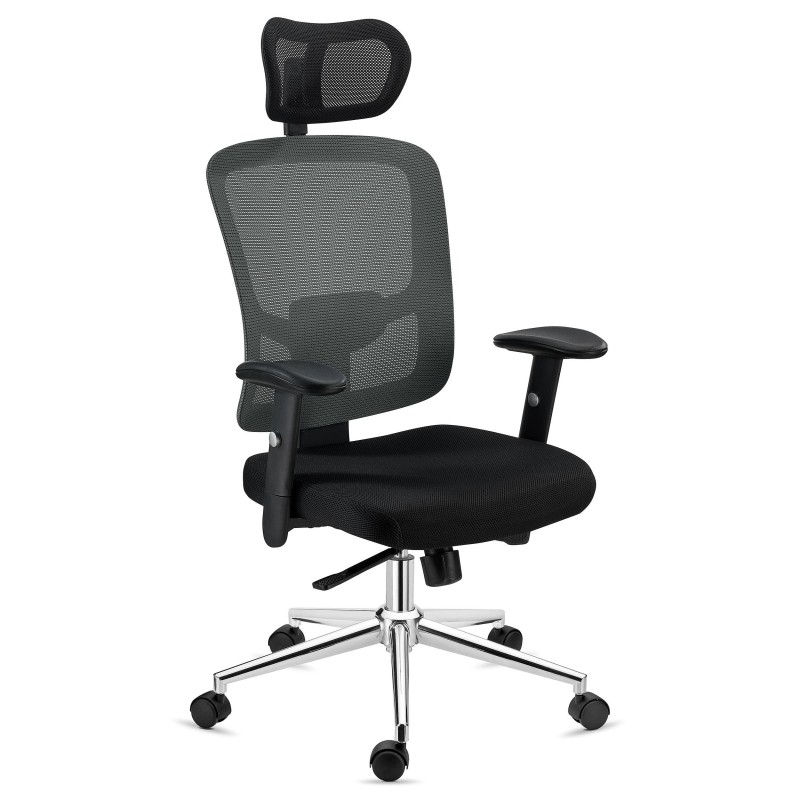 Silla Ergonómica MARKO, reposacabezas y soporte lumbar, en negro