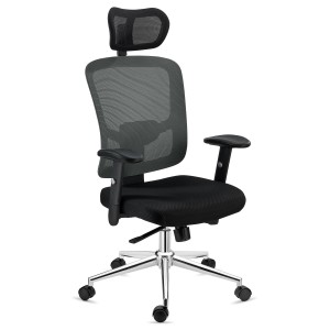 Silla Ergonómica MARKO, reposacabezas y soporte lumbar, en negro