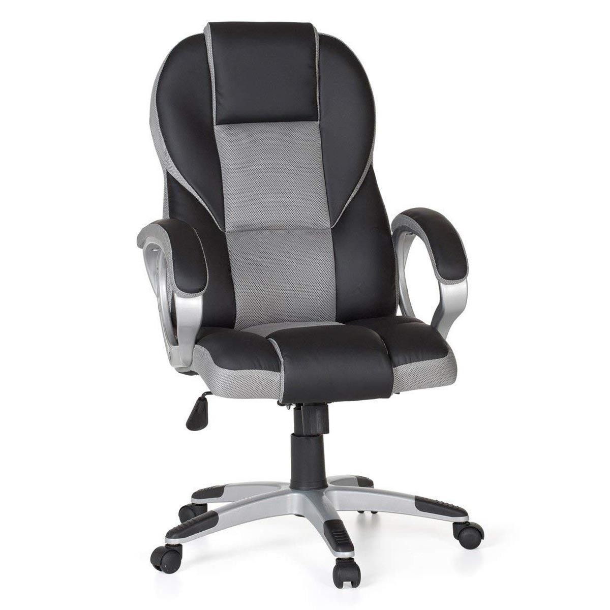 Silla Gaming ELIU, Diseño Deportivo, Grueso Acolchado, en Piel y Malla Negra