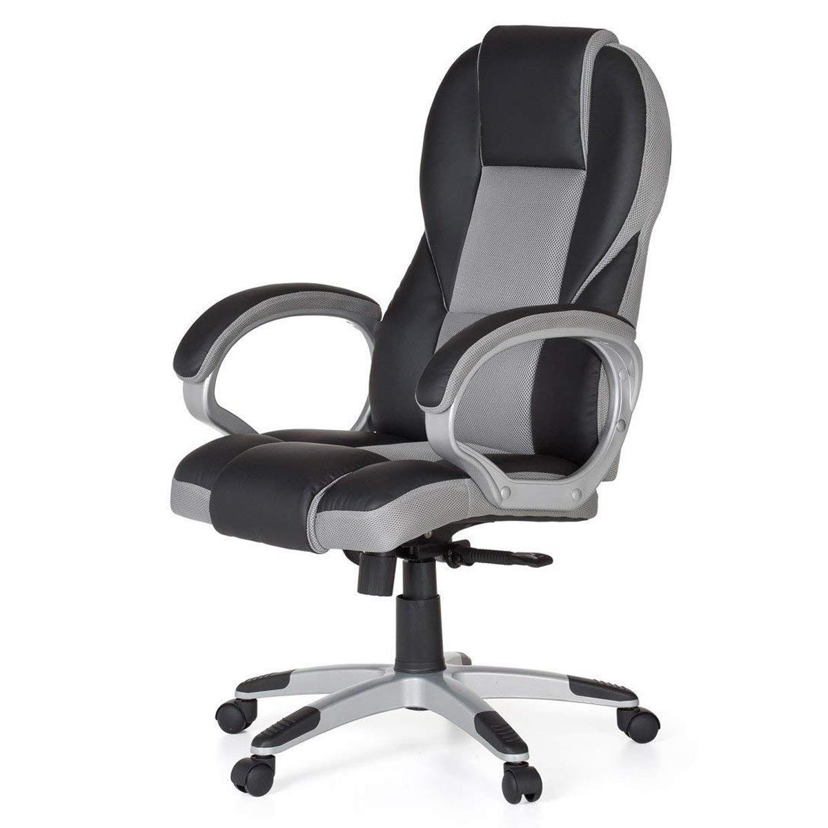 Silla Gaming ELIU, Diseño Deportivo, Grueso Acolchado, en Piel y Malla Negra