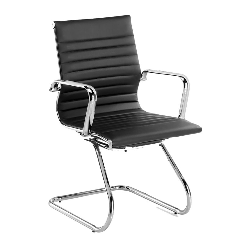 Silla de confidente DORIS V, estructura cromada, en piel negra